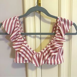 White/red/black striped bikini top